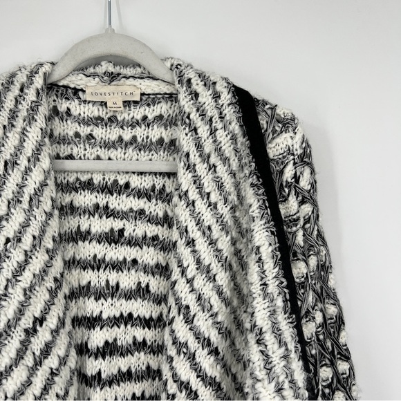 Lovestitch Flynn Marled Knit Long Sleeves Shawl Mixed Media Cardigan Sweater - Picture 1 of 11